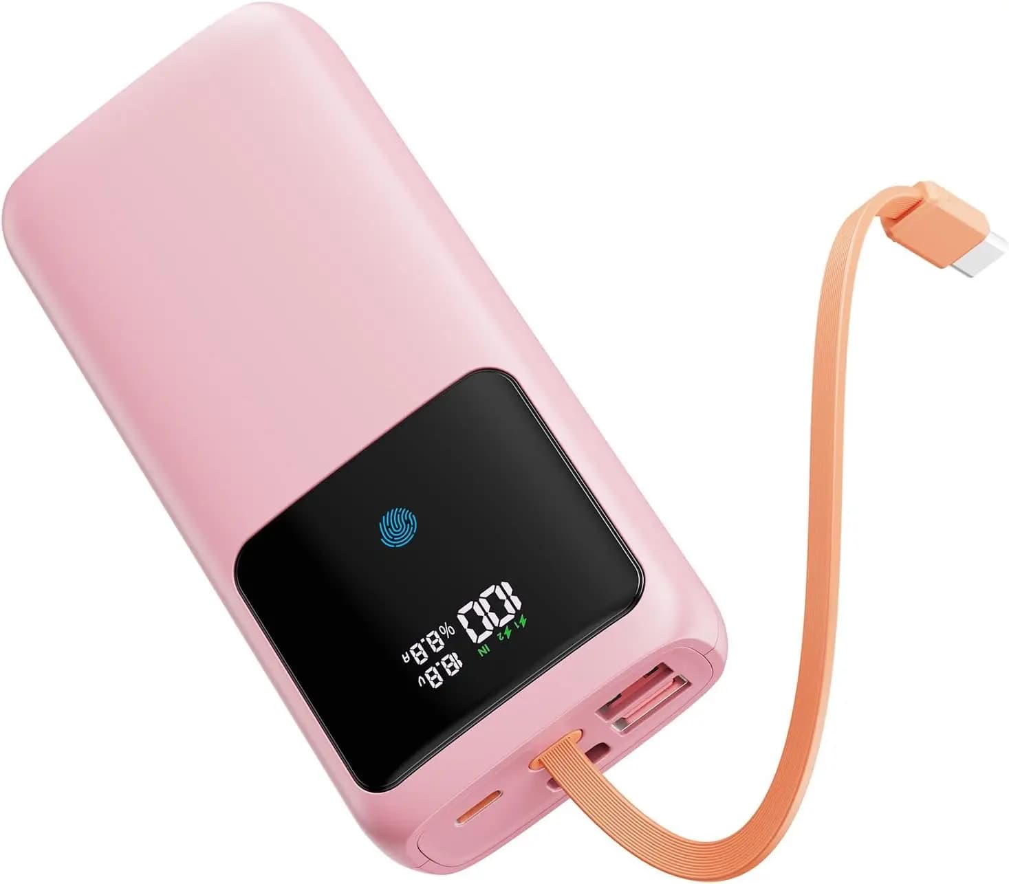 Power Bank Portable 24000mAh with Quick Charging 65W, Integrated Cable and LED Display for Macbook/Notebook/Tablet/Telephone in Rose