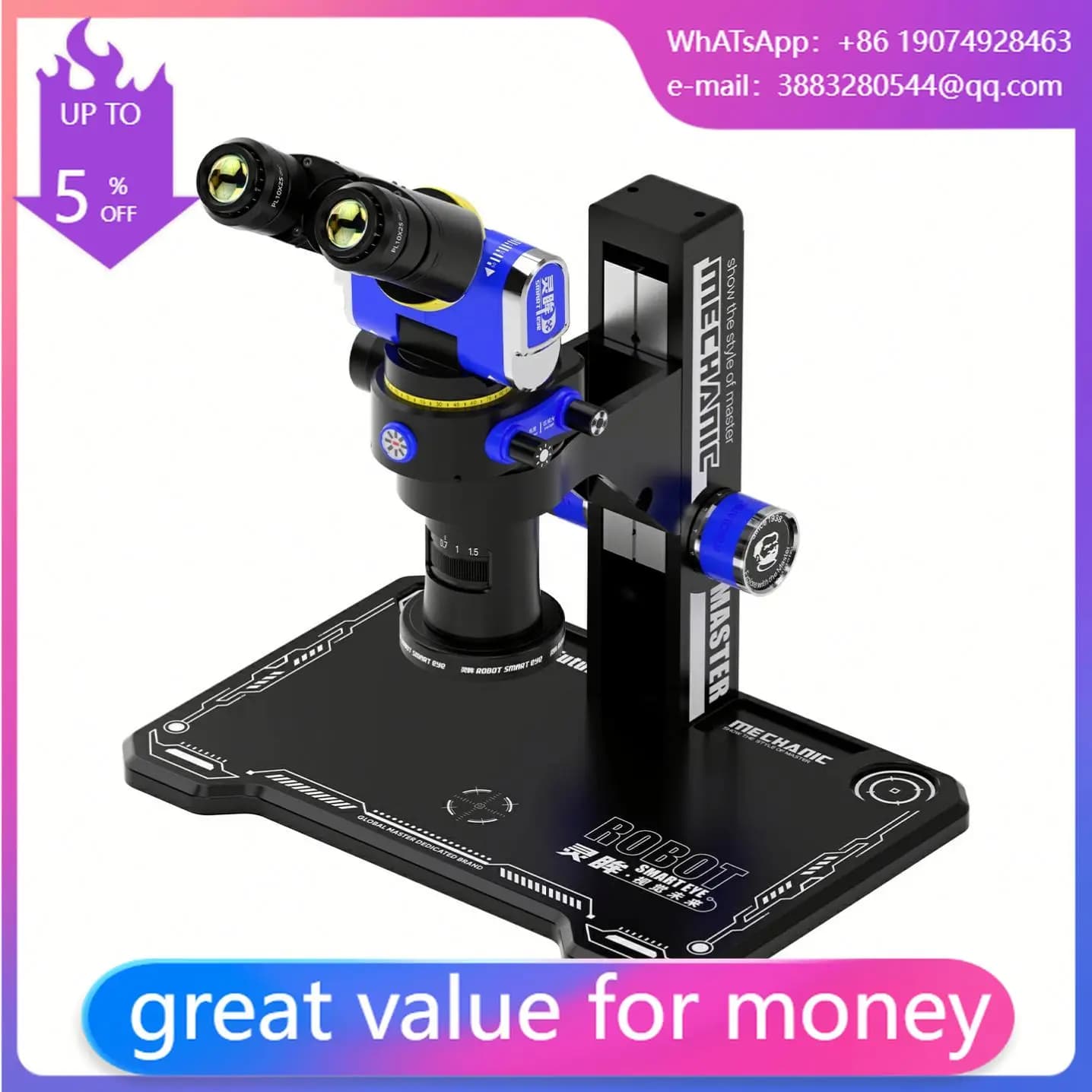 SE7045-TGSD MECCANICO Robot Pieghevole Industriale Microscopio Trinoculare Smart Eye 7X-45X Zoom Continuo Per La Riparazione Del Telefono