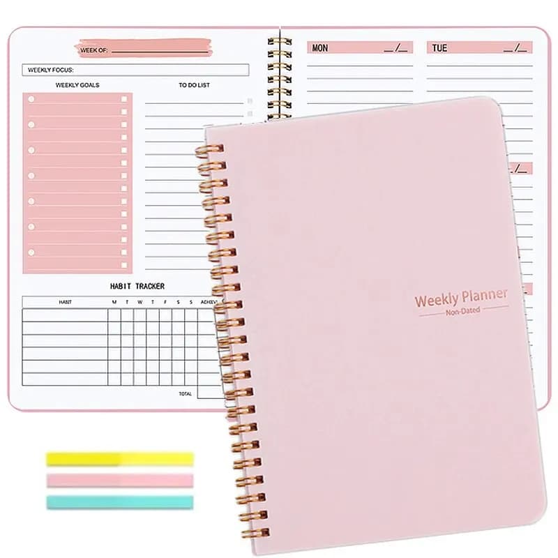 Agenda settimanale senza data Obiettivi settimanali A5 Notebook con rilegatura a spirale Agenda Registra pianificatori giornalieri per ottenere i obiettivi futuri