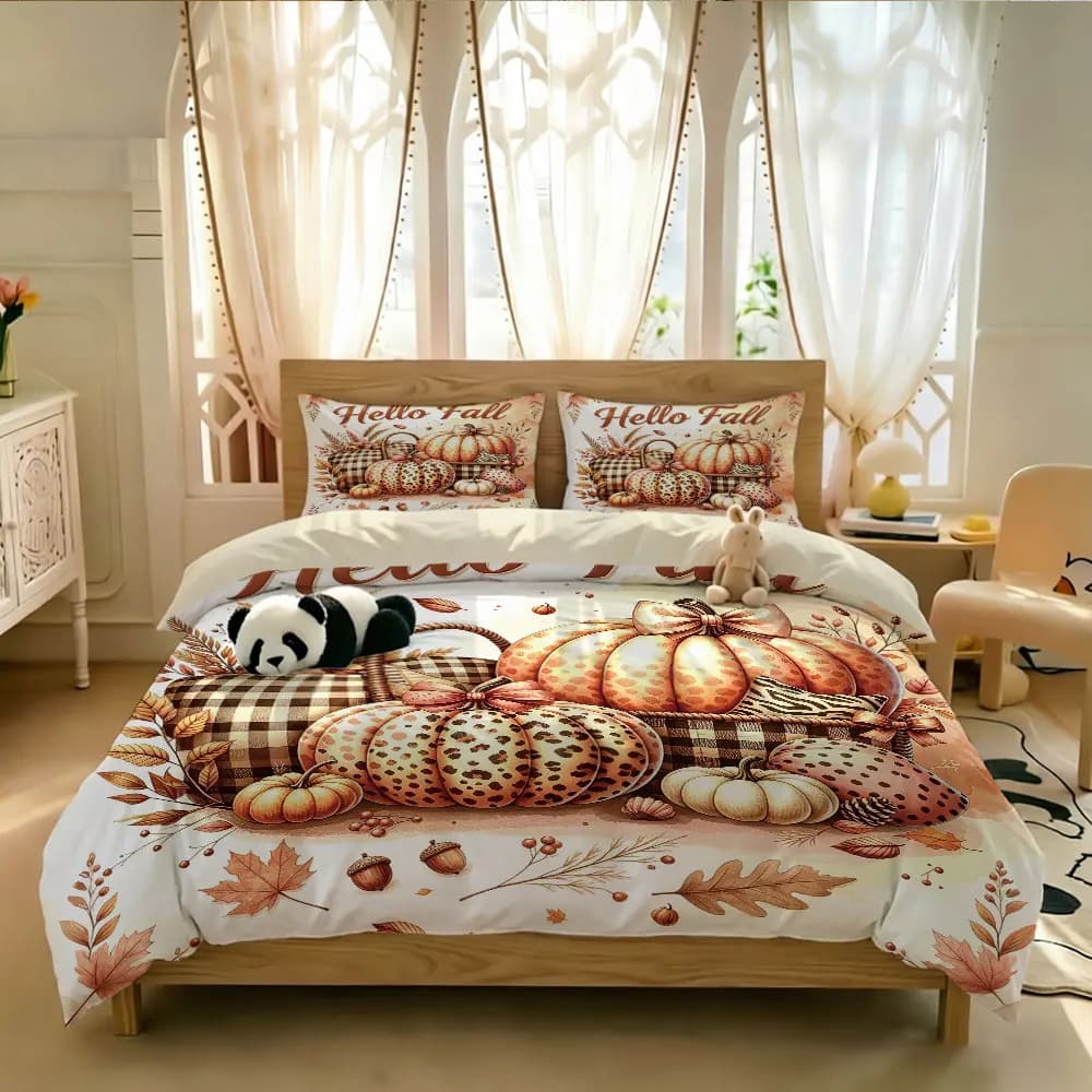 3pcs leopard-print pumpkin duvet cover soft duvet cover coreless (1 duvet cover 2 pillowcases) bedroom machine washed