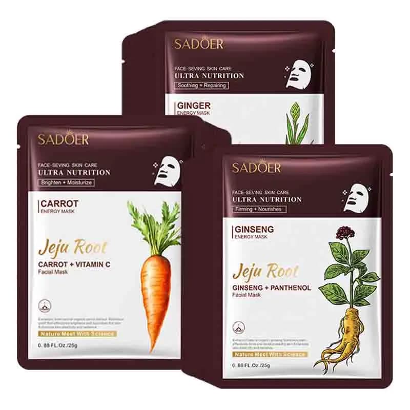5pcs SADOER Plant Roots Face Mask Ginseng Whitening Facial Masks Moisturizing Firming Hydrating Face Sheet Mask Skin Care