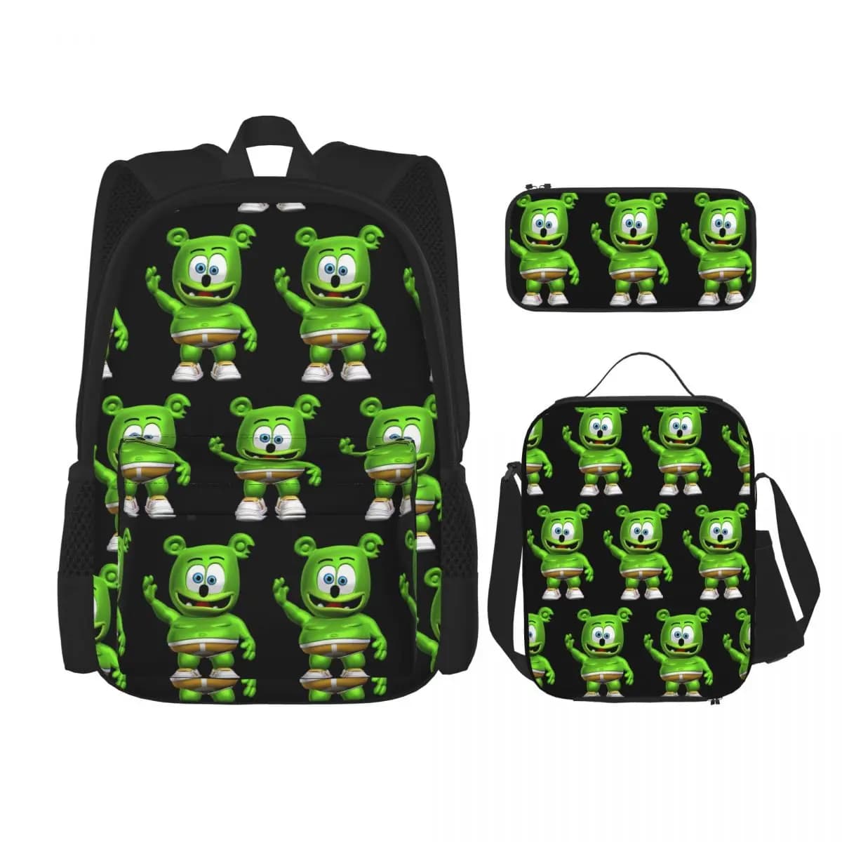 Zaini Gummibar (il Gummy Bear) per Studenti, Set Tre Pezzi: Zaino, Borsa Pranzo e Astuccio