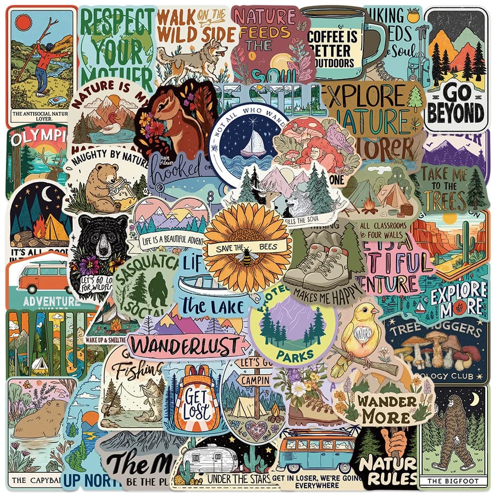10/30/50 Pezzi Adesivi Cartoon Regole Naturali della Natura Selvaggia, Decalcomanie Graffiti per Escursionismo, Adesivi per Laptop, Borracce, Telefoni - Ingrosso