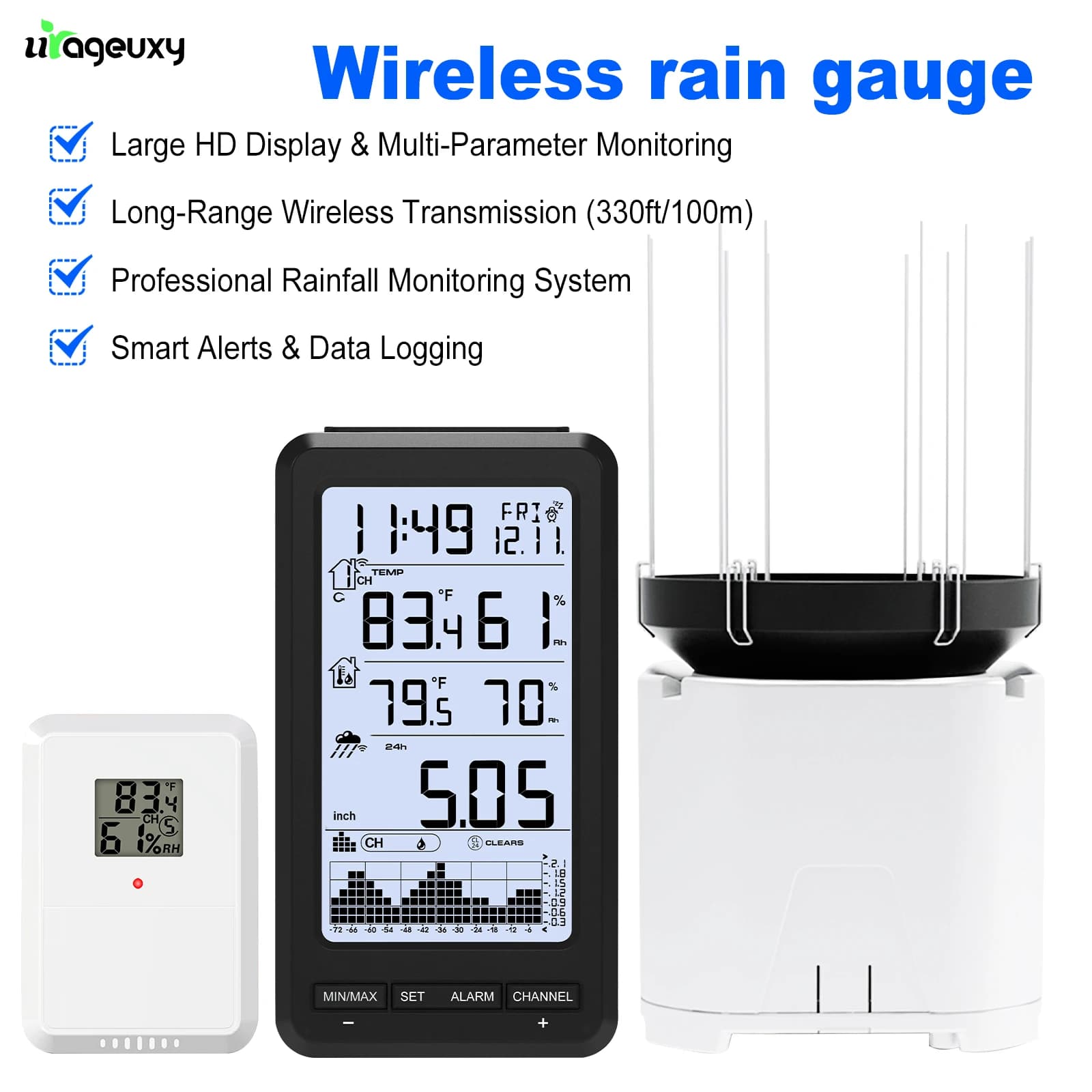Digital wireless speedometer with thermometer - Self-exhaust manifold Monitor for indoor/outdoor temperature/humidity Wide display