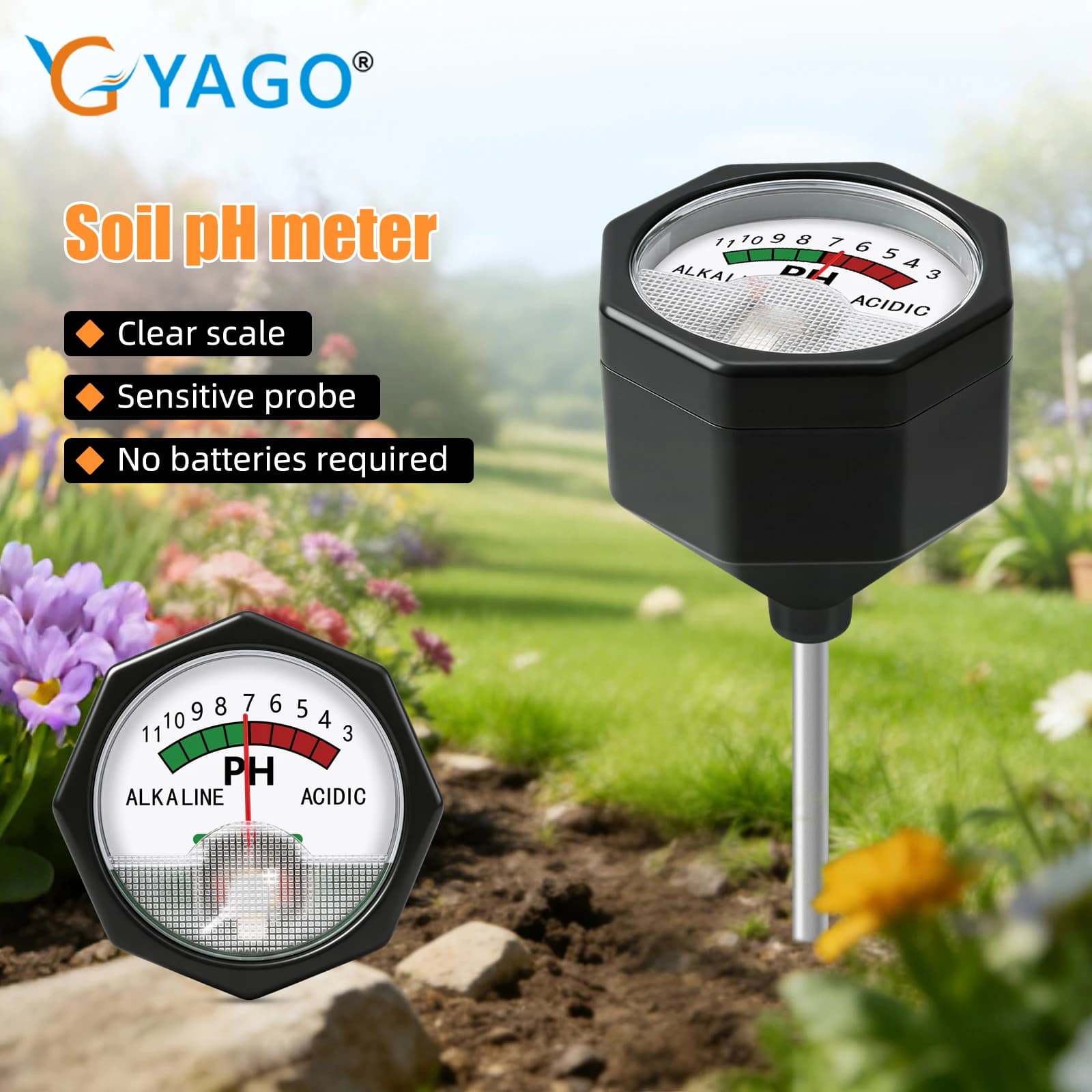 YAGO Earthquake pH Meter Battery-Free, Earth Tester with Sensitive Round, pH Test Kit for Garden, Plants in Vase, Bear, Frutteto