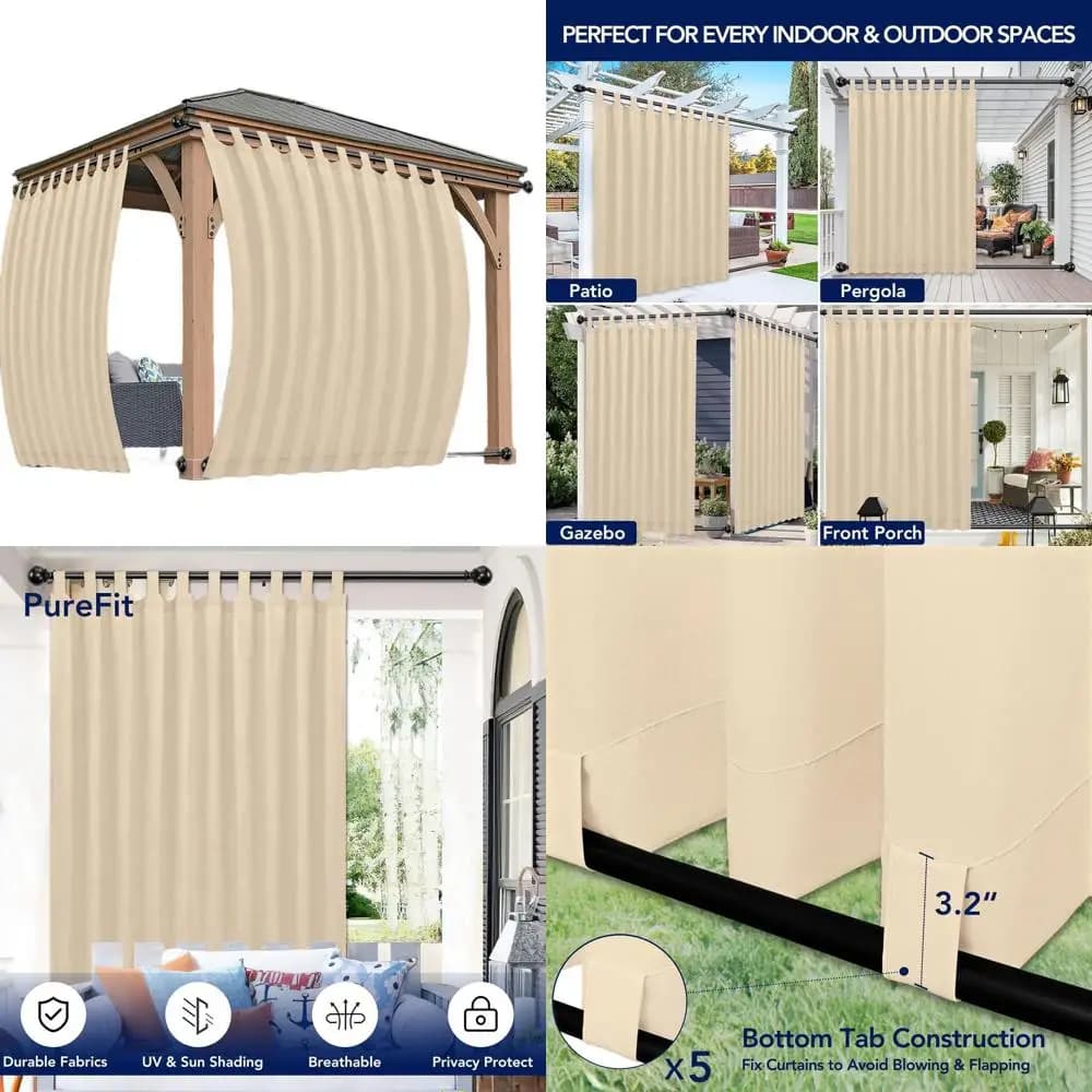 Outdoor curtains resistant to weather with detachable tabs, UV resistant for gazebo, porch, pergola, 110x84 beige, 2 pack