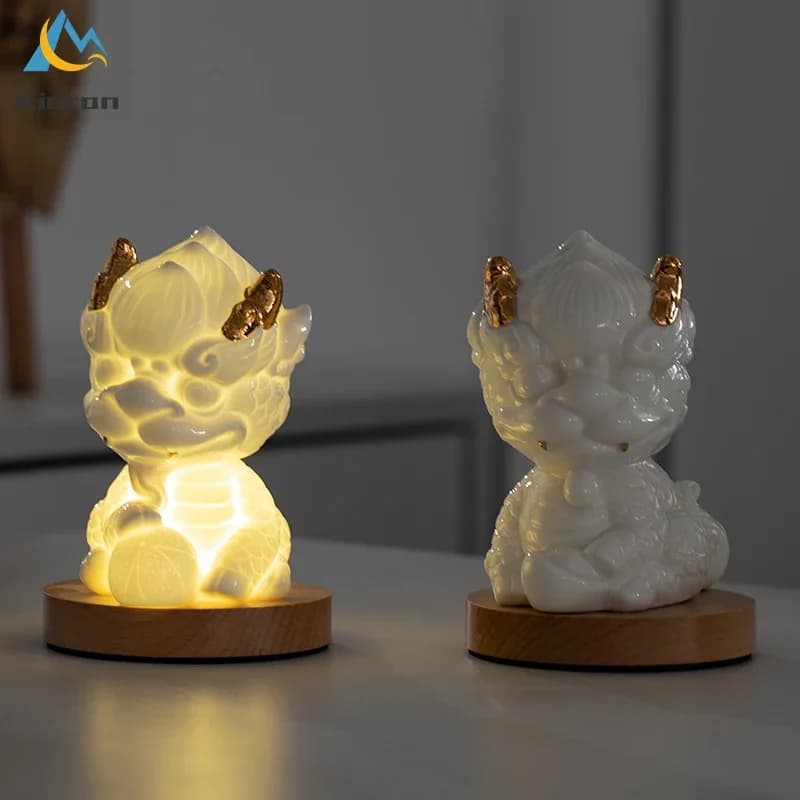 Lampade da tavolo a LED Kylin in ceramica moderna nordica Ufficio Soggiorno Camera da letto Studio Lampade da scrivania Decorazioni per la camera Lampade da terra per animali mitici