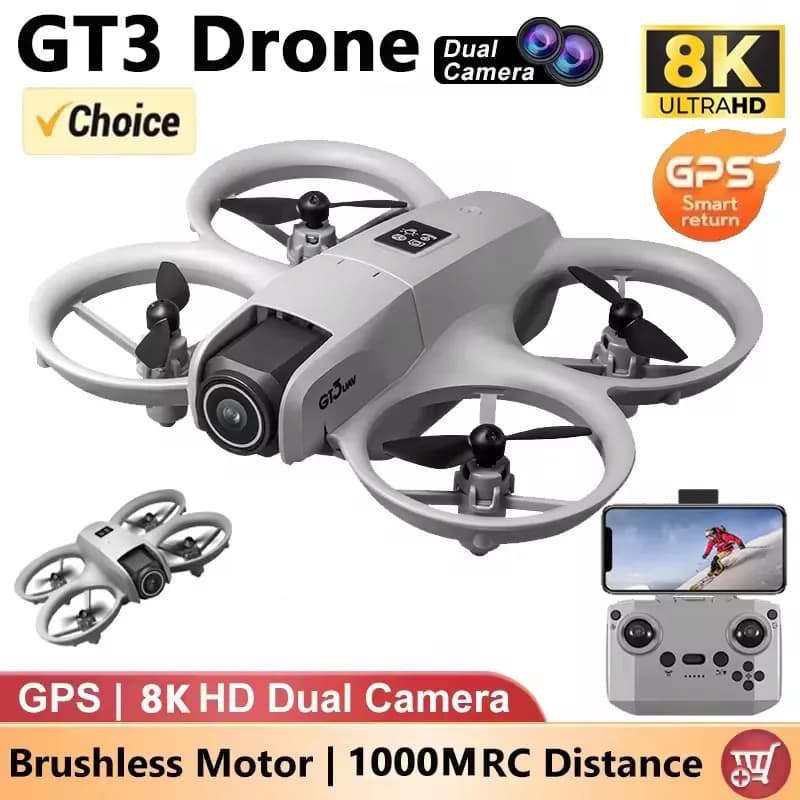 Nuovi droni GT3 GPS 8K professionali HD 180 ° Doppie telecamere 5G WIFI Motori brushless Evitamento ostacoli FPV Quadcopter pieghevole Giocattoli