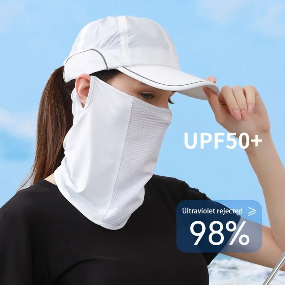 Maschera Traspirante in Seta Ghiaccio Tinta Unita con Protezione UV, Sciarpa Estiva per il Viso, Copricollo con Ganci per le Orecchie, Protezione Solare, Copricollo per Golf