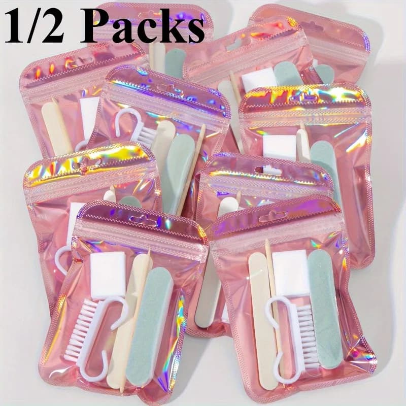 Set manicure, lima per unghie bifacciale, spingipelle in legno, strumenti per la pulizia delle unghie, bastoncini per manicure, spazzola per manicure