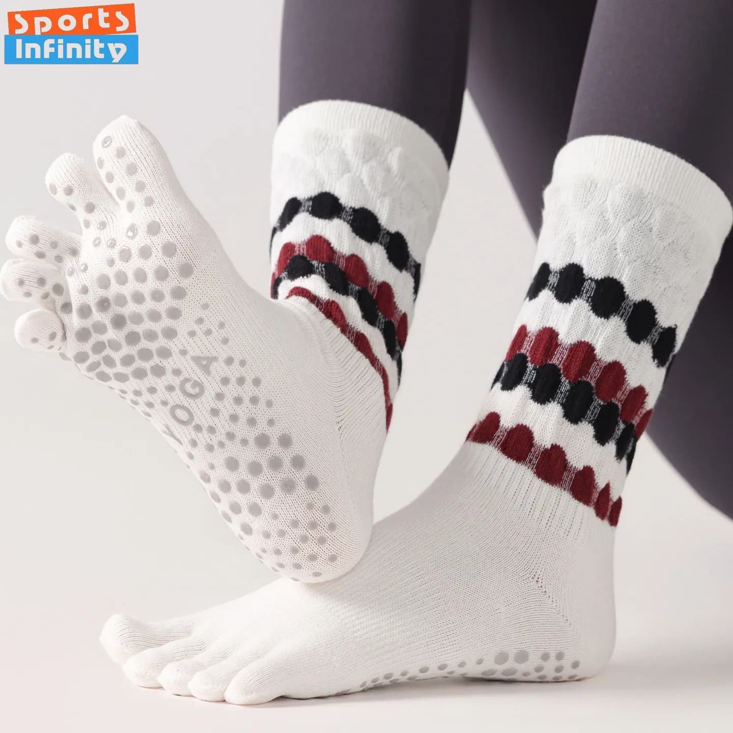 Calzini da yoga a cinque dita alla moda Calzini da pilates professionali antiscivolo Calzini sportivi da trampolino per aerobica fitness con punta divisa da donna