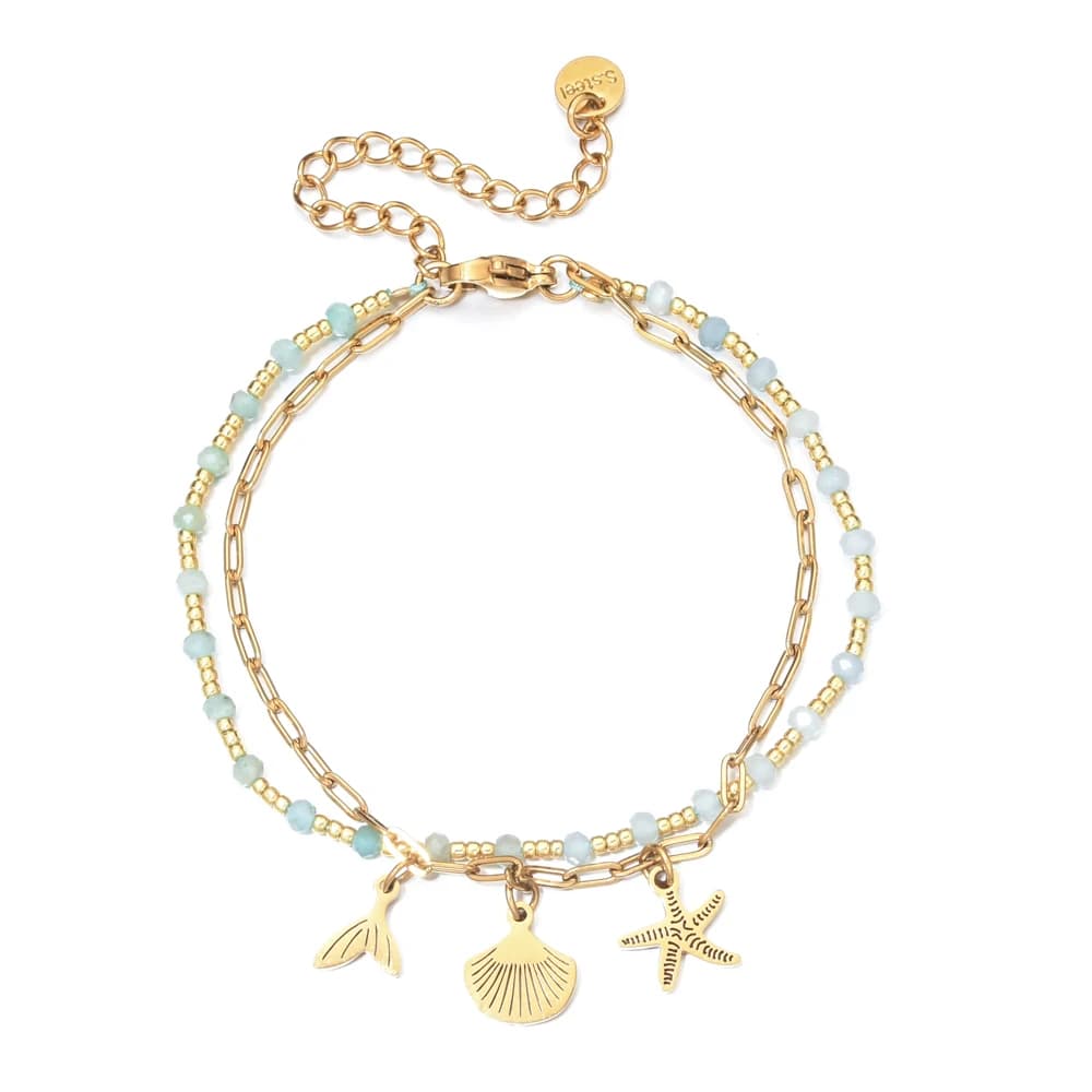 Stainless Steel Chain Fashion Handmade Jewelry Braided Starfish Shell Fish Drop Bracelet Bangle Oceanic Style Summer Jewelry