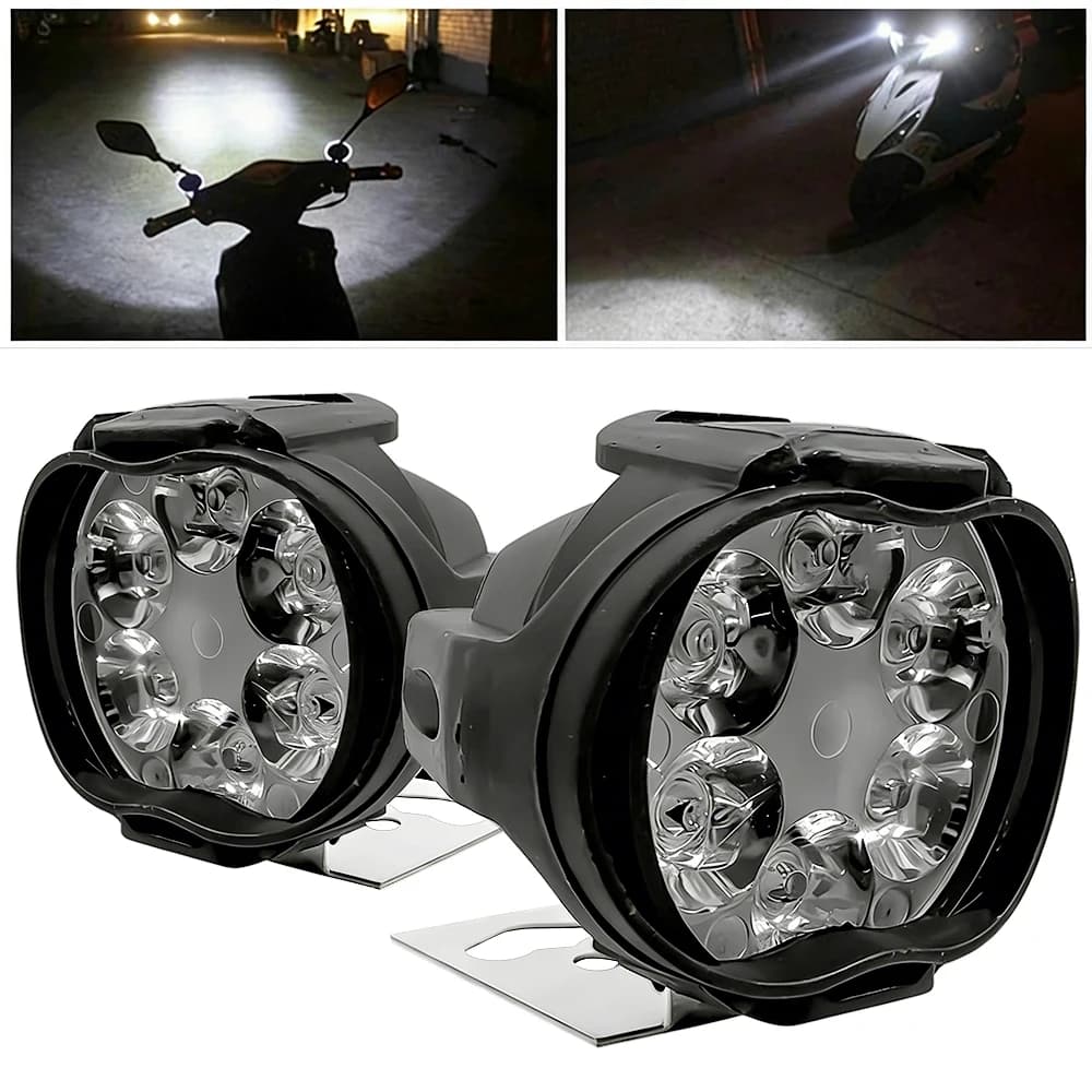 2 Pezzi Fari Moto a 6 LED Impermeabili, Faretto per Scooter, Lampada Ausiliaria per Auto, Luce Fendinebbia, Luci da Lavoro Bianche Universali 12V