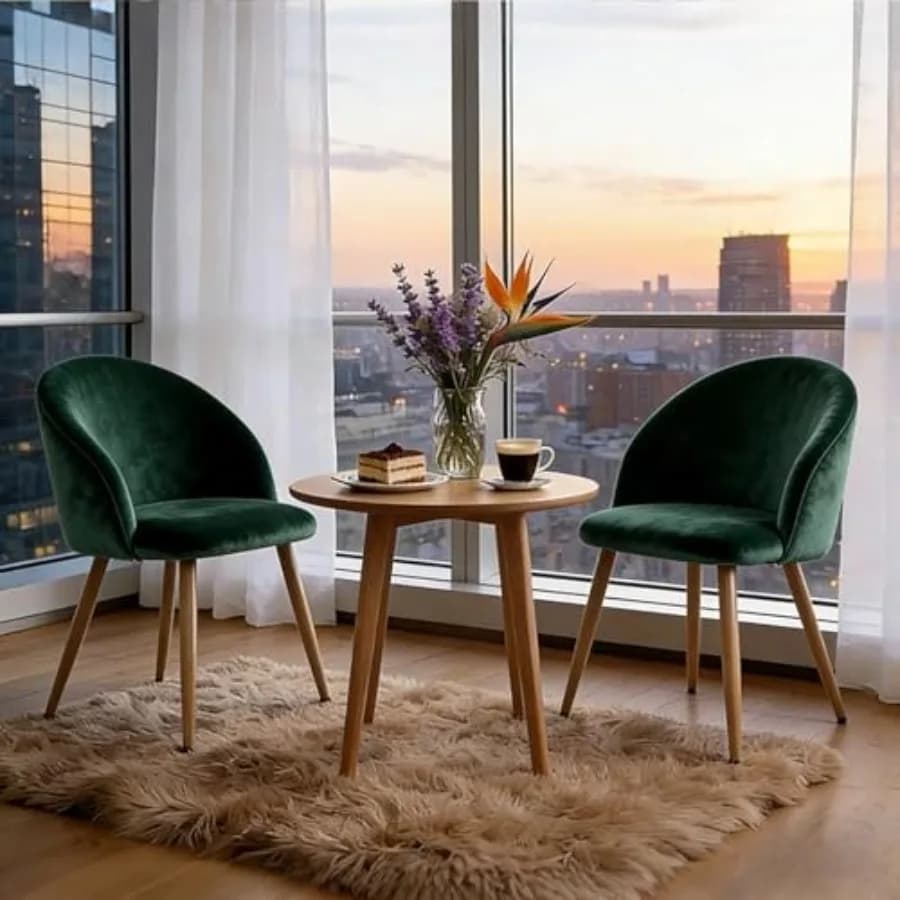 Set di 2 Sedie da Pranzo in Velluto Imbottito, Stile Mid-Century Moderno, per Soggiorno, Cucina, Camera da Letto, Ufficio, con Gambe in Legno e Seduta Imbottita