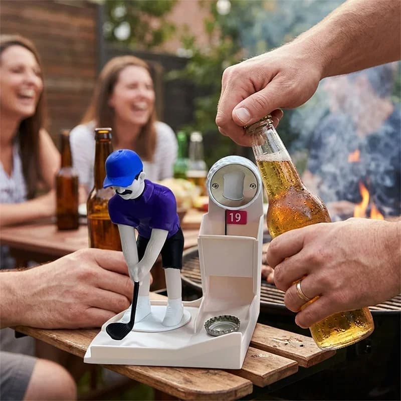 3D Printed Golf Ball Themed Bottle Opener Beer Bottle Opener With Golf Swing Cap Launcher Fun Golf Gift For Men Home Bar BBQ