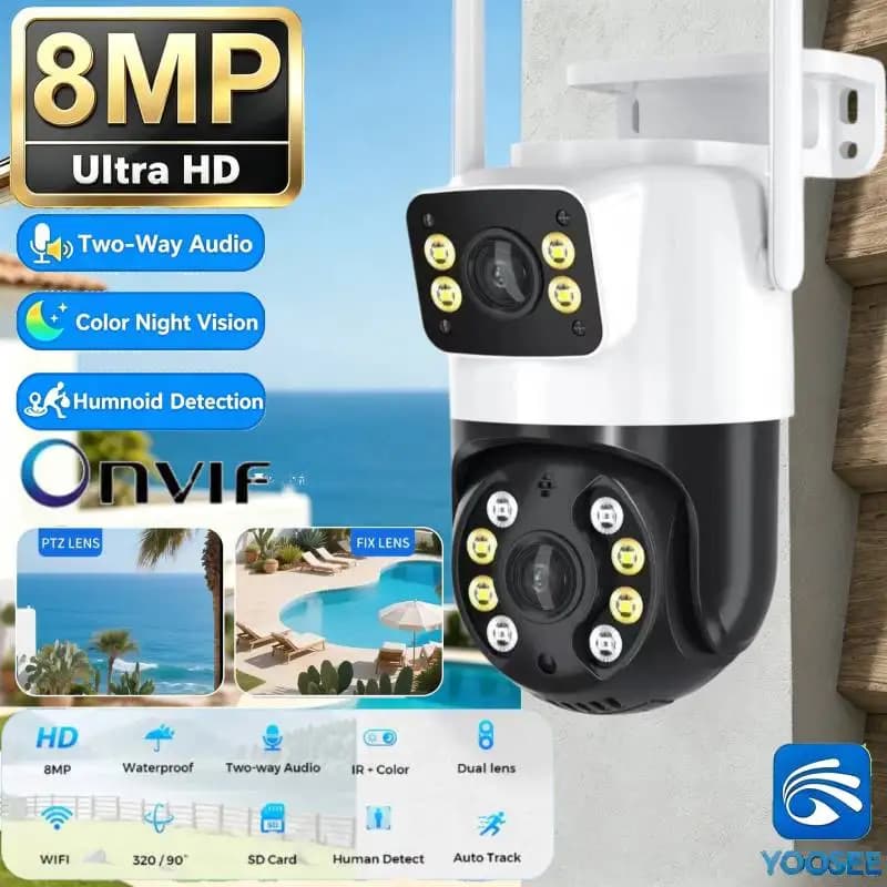 4K 8MP Dual Lens Dual Screens 10X Zoom PTZ Wifi Camera AI Human Detection Wireless Outdoor CCTV Security IP Camera ONVIF YOOSEE