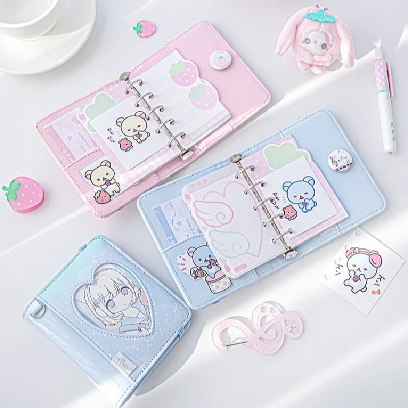 Korean Style M5 Pink PU Leather Loose Leaf Binder Planner Journal Portable Notebook for Girls Student Stationery