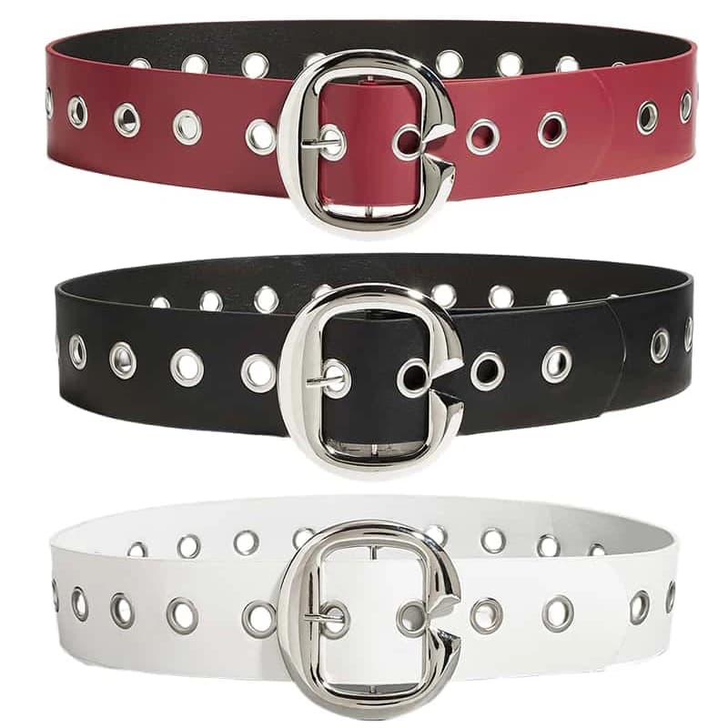 Cintura larga semplice in PU per donna Moda Casual Versatile Accessori per abiti Cintura Hip Hop Punk Rivetto Fibbia ad ardiglione Cintura rossa