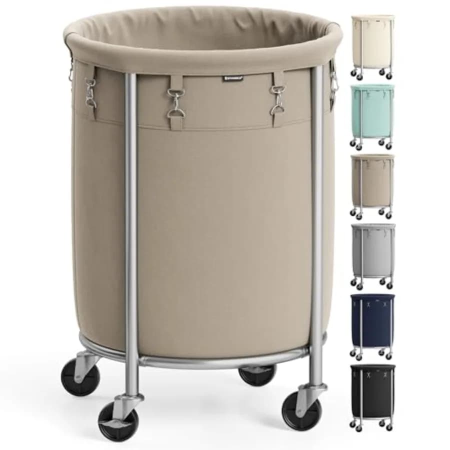 29-Gallon 110 L Laundry Basket with Wheels, Rolling Round Heavy-Duty Laundry Hamper Cart with Steel Frame and Removable Bag, 2