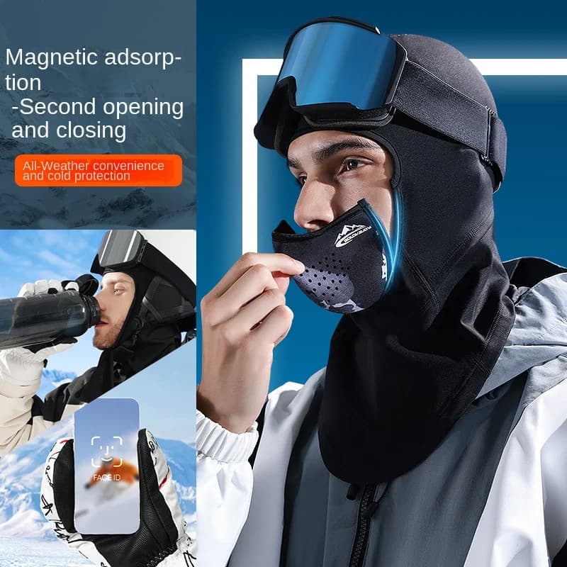 Winter Magnetic Ski Mask Men Women Outdoor Sports Cycling Plus Fleece Wind Cold Face Protection Warm Headgear Russian Toboggan
