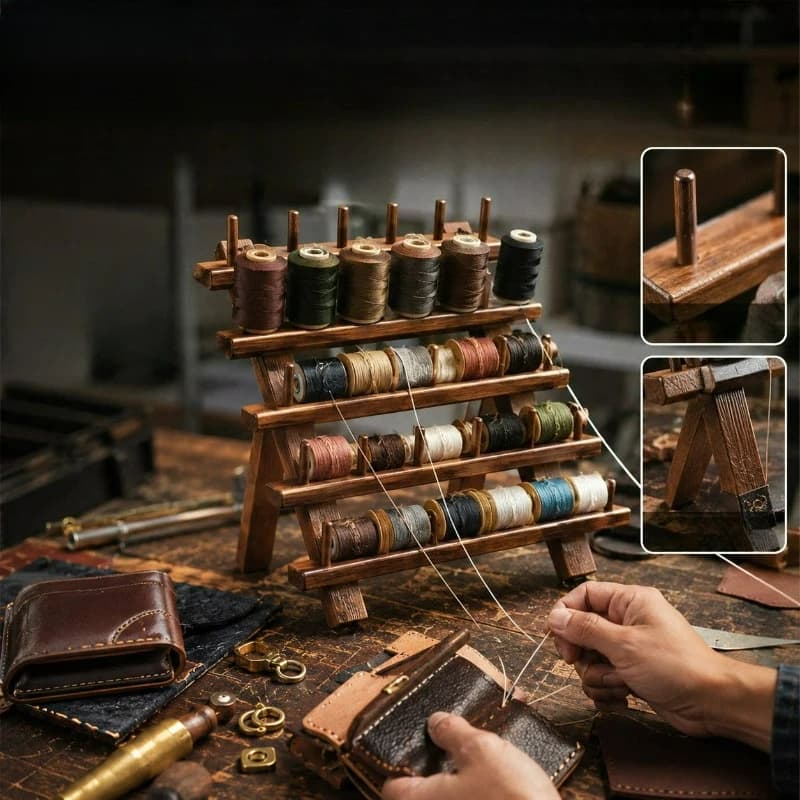 Foldable 30 Spool Wooden Thread Rack Leather Waxed Line Organizer Stand for DIY Sewing Craft Storage Wooden Set Kit Home Use