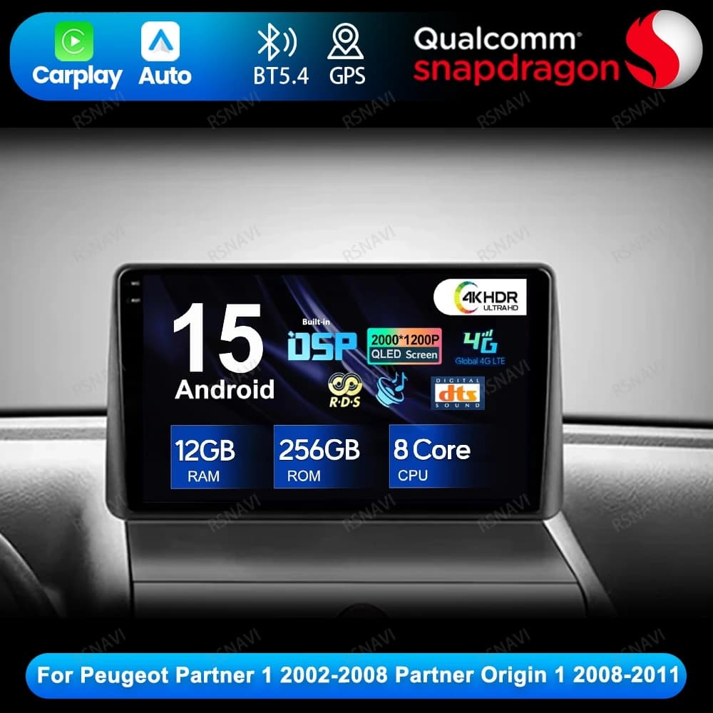 Android 15 Per Peugeot Partner 1 2002-2008 Partner Origin 1 2008-2011 5G WIFI Autoradio BT Autoradio DSP Navigazione Stereo GPS