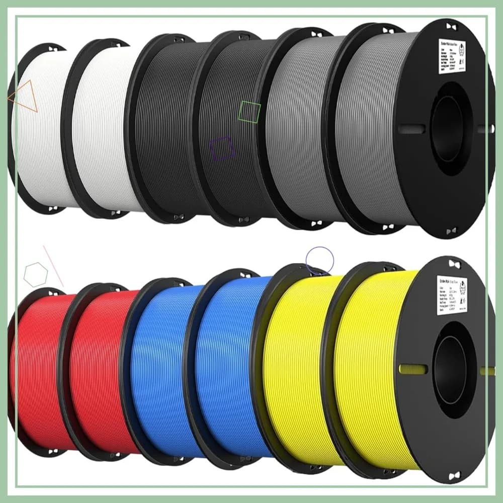 Filamento PLA 1.75mm per Stampante 3D, Confezione da 12KG, 6 Colori, Precisione Dimensionale +/- 0.02mm, Resistente e Durevole, Adatto per Stampanti FDM