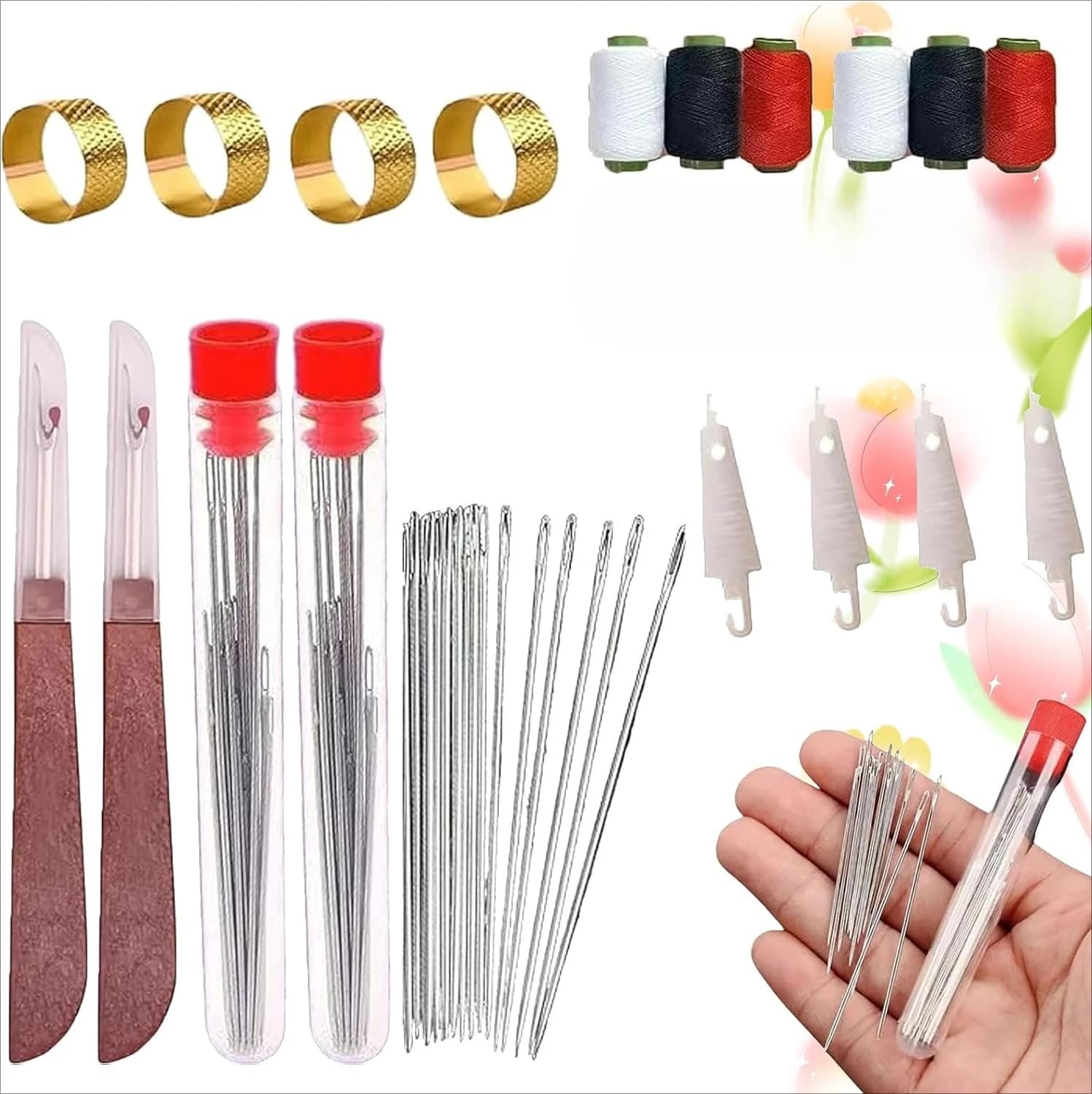 Hand Sewing Kit,Needles and Thread Set with Seam Ripper,Threader,Thimble for DIY Sewing,Clothing Repair,Beginner Sewing Tools