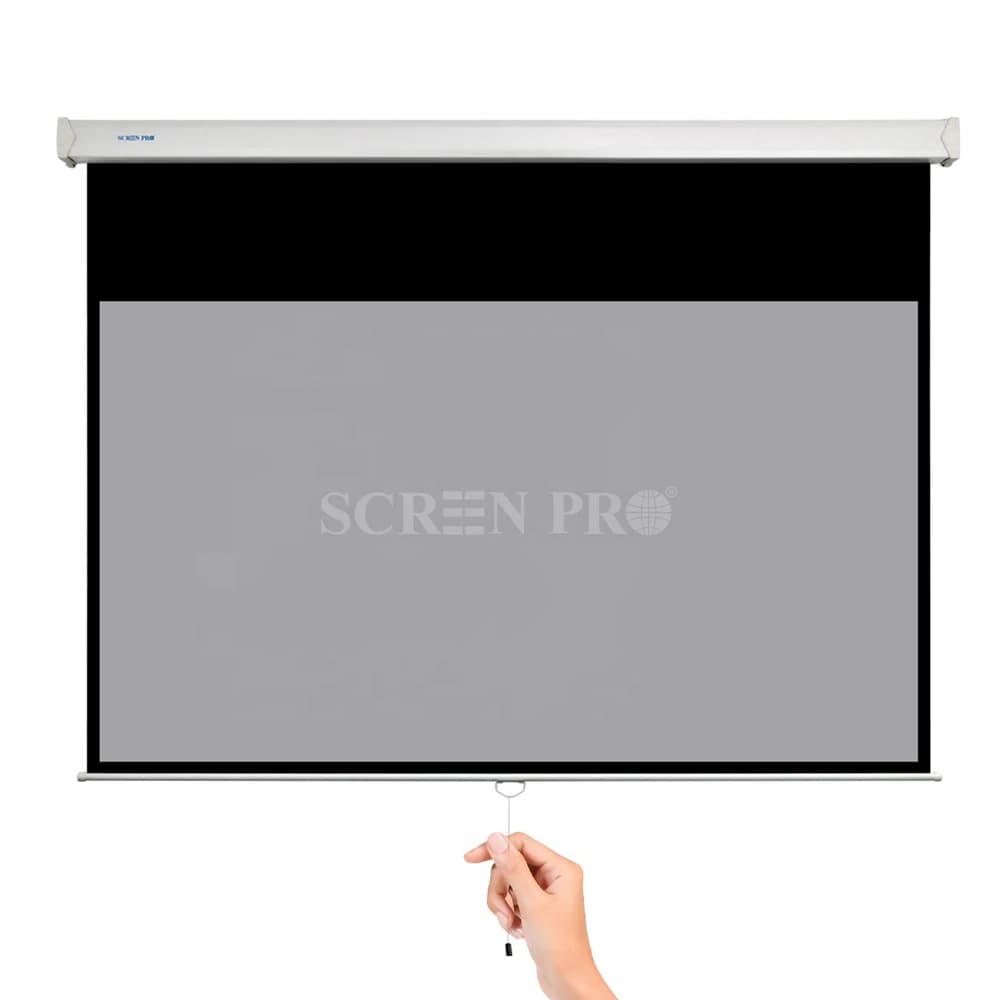 84 92 100 110 120 Inch Manual Pull Down Projector Screen, 4K HD Matte Grey Fiberglass Self-locking Projection Sceen