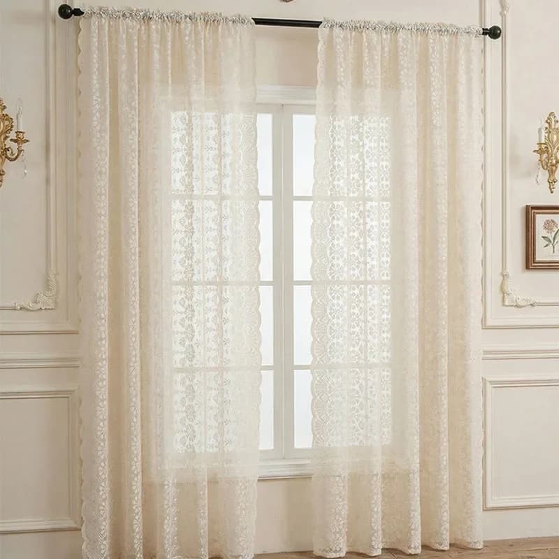French Polyester Jacquard Lace Curtain Semi-Shading Sheer Window Drapes for Bedroom Translucent Breathable Living Room Decor