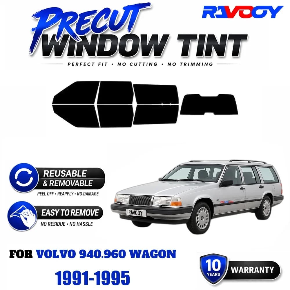 RAVOOY Precut Window Tint, Reusable Removable EPU Film, Custom Fit for Volvo 940.960 Wagon 1991-1995, UV Heat Protection