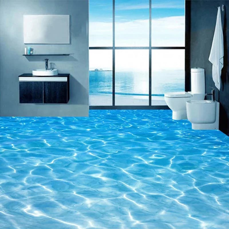 Murales per pavimenti 3D personalizzati Carta da parati Carta da parati fotografica con superficie dell'acqua di mare Carta da parati in vinile impermeabile per pavimento del bagno in PVC