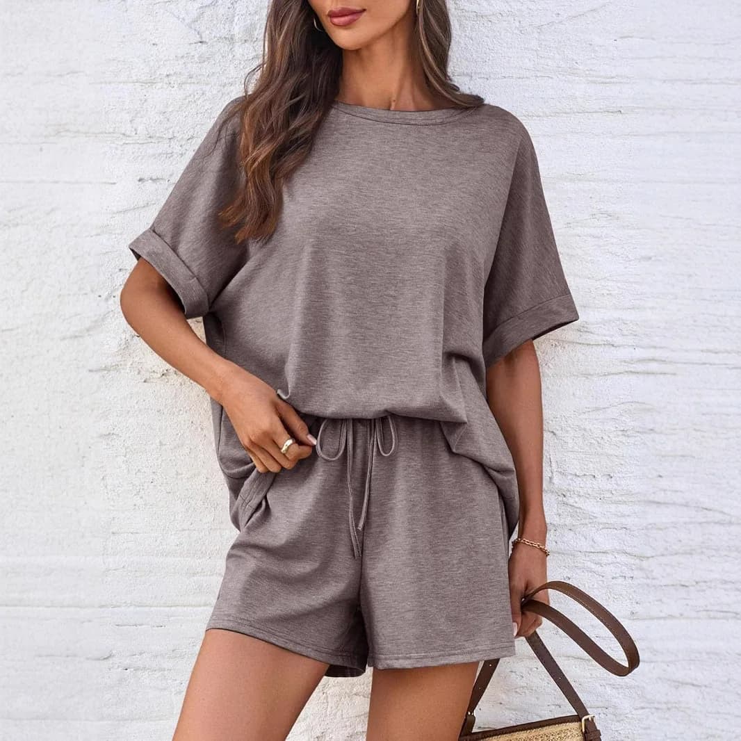 Summer 2026 Casual Sportswear Set Oversize Short Sleeve T-Shirt with Rope Shorts Women's Leisure Outfit Four Seasons Wear