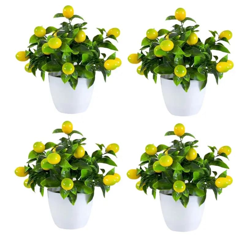 ABLU-4Pezzi Piante di Limone Artificiali, Piante Finte in Vaso per Decorazioni Interne ed Esterne