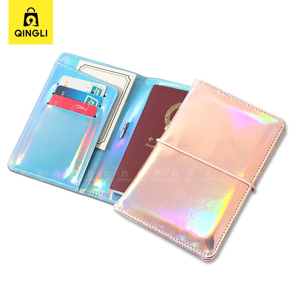 Lussuosa copertura per passaporto abbagliante laser Elementi essenziali da viaggio Corda elastica Portafoglio per passaporto anti-smarrimento Porta carte di credito Custodia per passaporto