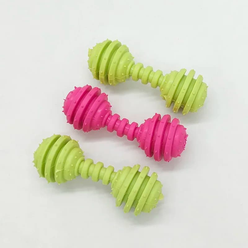 Pet TPR Dumbbell Shaped Chew Toys Dogs Soft Rubber Toys Teeth Cleaning Toy Pets Interactive Sound Toys Random Color 1Pcs