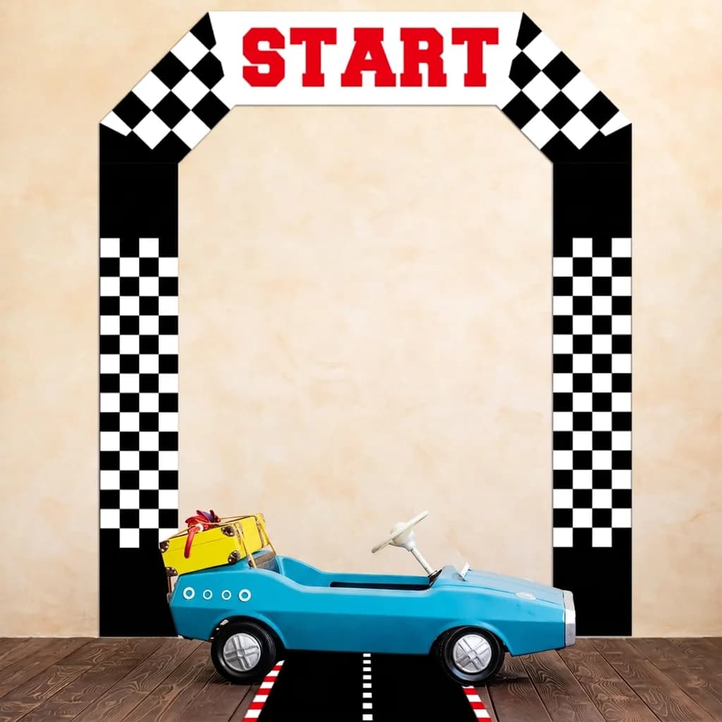 Race Car Door Decorations Fabric Checkered Birthday Door Banner Runway Mat Race Car Hanging Porch Sign Banners Long Racetrack