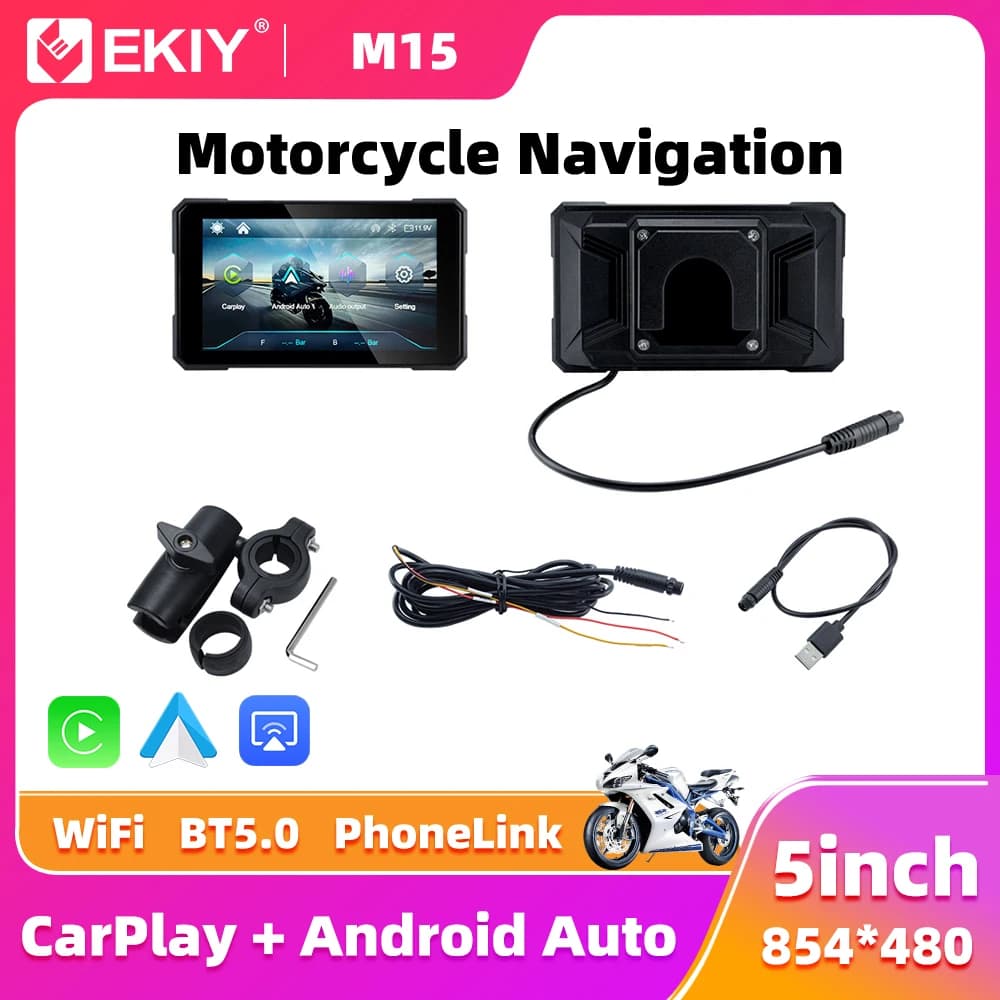 EKIY Wireless CarPlay Moto Android Auto 5.0 pollici Cruscotto digitale portatile GPS Navigazione moto Schermo di visualizzazione rimovibile