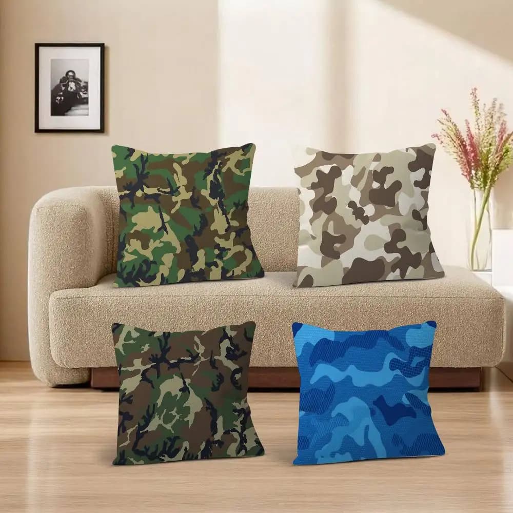 Fodere per cuscini mimetiche militari, decorative per divano, con stampa fronte-retro, in peluche corto, simpatiche federe per cuscini