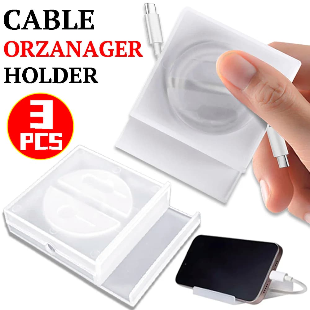 Organizzatore di cavi portatile trasparente Gestione dei cavi Avvolgicavo USB Supporto per telefono retrattile Protezione per riporre i cavi del caricatore