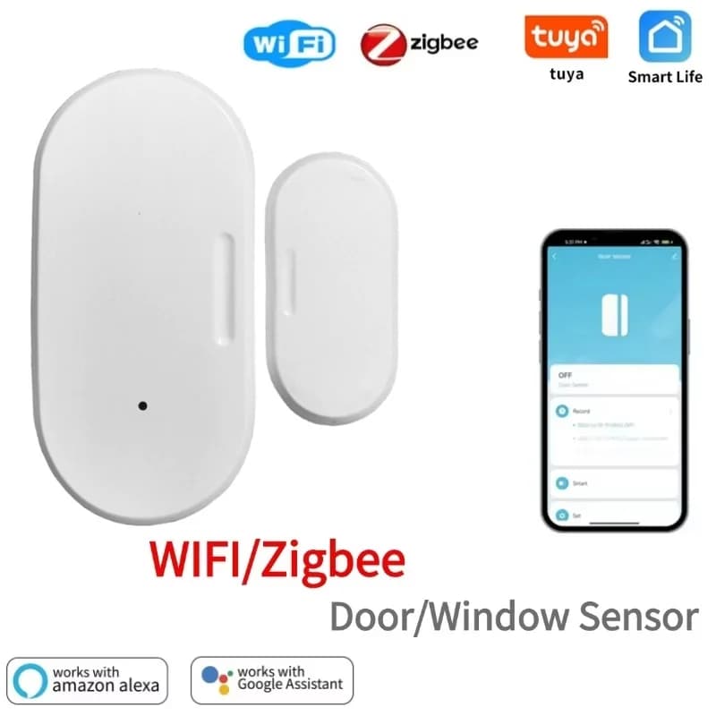 Sensore Magnetico Zigbee per Porte e Finestre, Allarme Antifurto, Compatibile con Smart Life, Alexa e Google Home