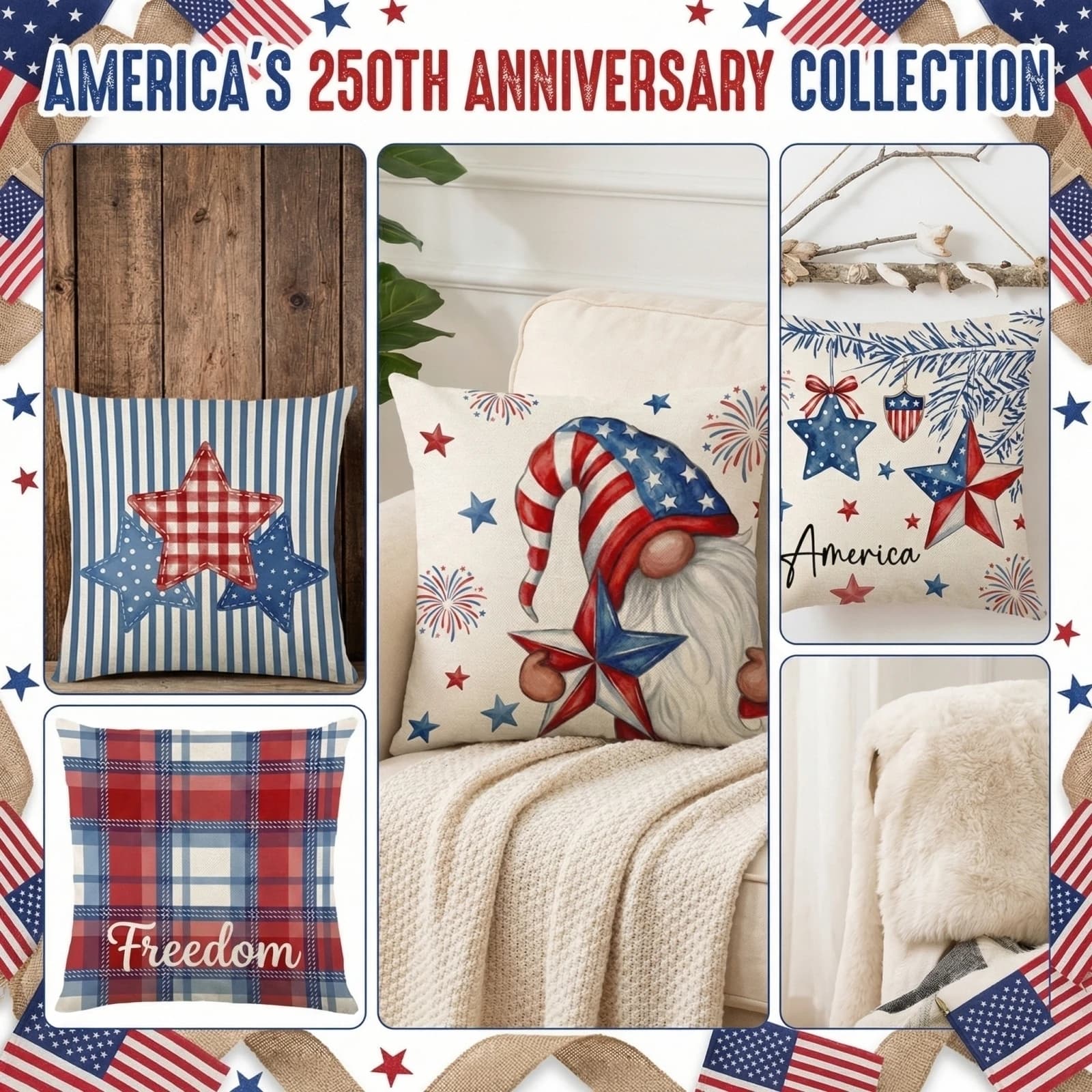 Federa per cuscino per il 250° anniversario degli Stati Uniti, festa dell'Indipendenza, con stelle e strisce, 45x45 cm, copricuscino per divano, decorazione patriottica per la casa