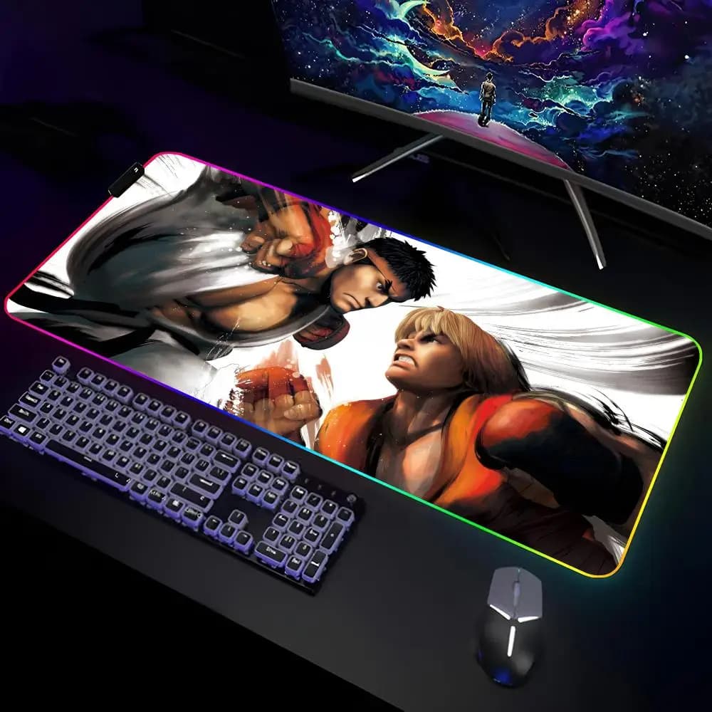S-Street F-Fighters Soft Mouse Pad Gamer RGB Deskmat Keyboard Mat Gaming Laptops LED Mousepad Desk Protector Anime Mause Mats