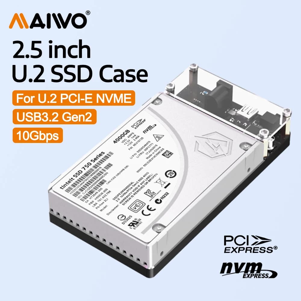 MAIWO Docking Station per SSD U.2 NVMe da 2,5 Pollici, 10Gbps USB3.2 Type-C Gen2, Adattatore per SSD NVMe U.2 per Notebook e Desktop