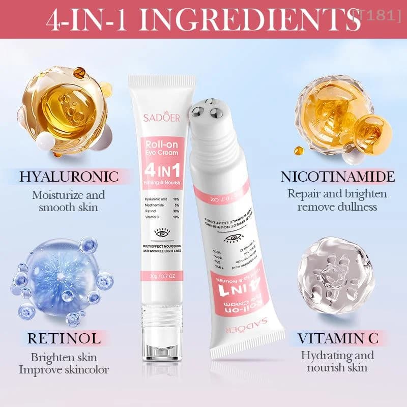 [T8E] 1 Piece SADOER Cream Eyes 4in1 Roll-on Hydrating Anti Occhiaie Anti Bags Radiant Nutrient Serum for Eyes Skin Care