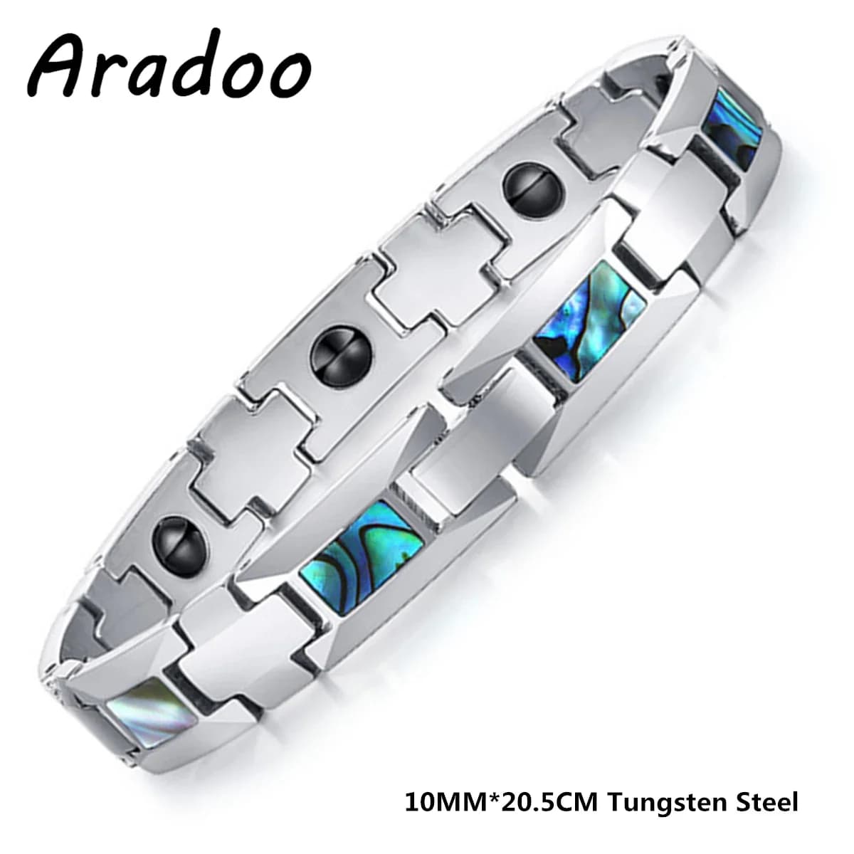 ARADOO Tungsten Steel Bracelet Abalone Ocean Energy Hematite Men‘s Bracelet Titanium Bracelets