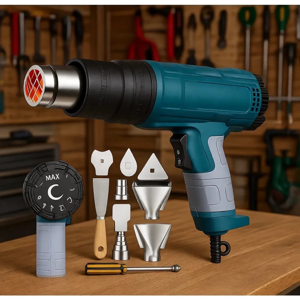 Pistola Termica a Temperatura Variabile 2000W con Display Digitale, 5 Ugelli, da 122 a 1220°F, Riscaldamento Rapido per Fai-da-Te, Artigianato e Rimozione Vernice