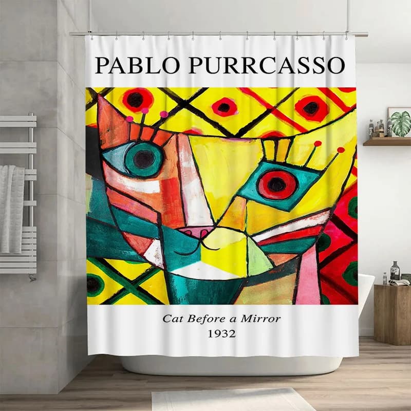 Tenda da doccia moderna per arredamento bagno con tessuto impermeabile dal design Picasso Cat per la decorazione domestica