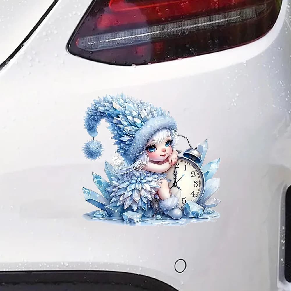 Adesivi decorativi Ice Clock Fairy, autoadesivi, in vinile impermeabile per auto, paraurti, finestre, laptop, pareti e superfici in vetro