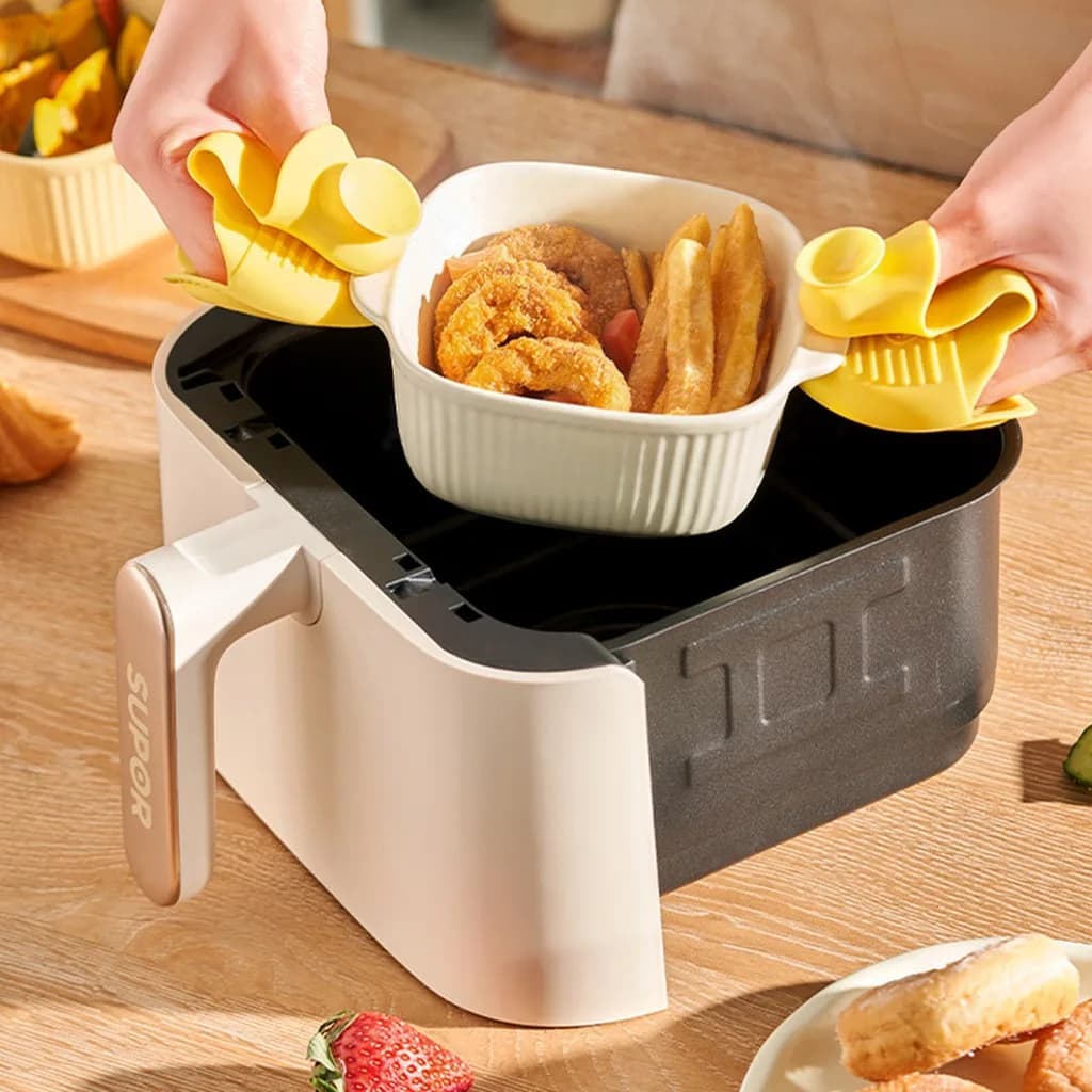 Guanti da forno antiscivolo, guanti spessi da cucina per cottura, guanti isolanti per le dita, facili da pulire, resistenti al calore, per friggitrice ad aria